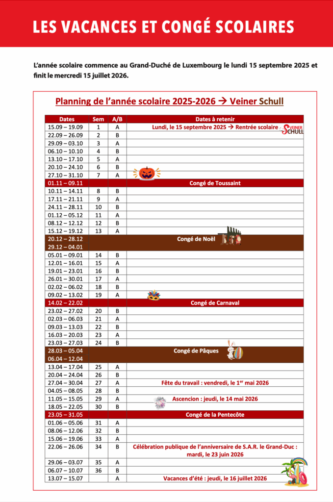 congé scolaires 2025-26