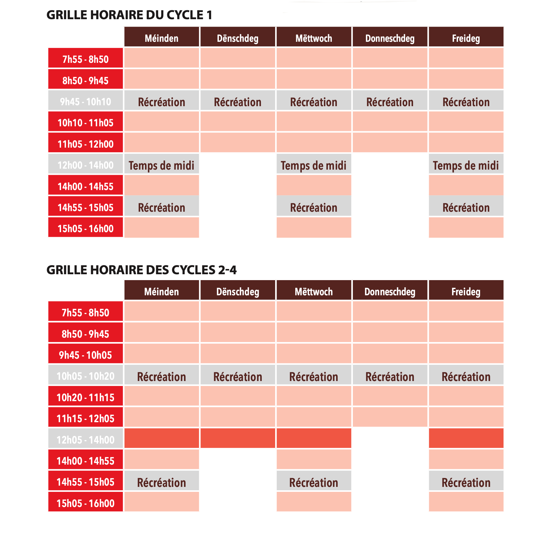 horaires école